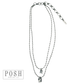 Double strand bead chain choker necklace with rhinestone pendant