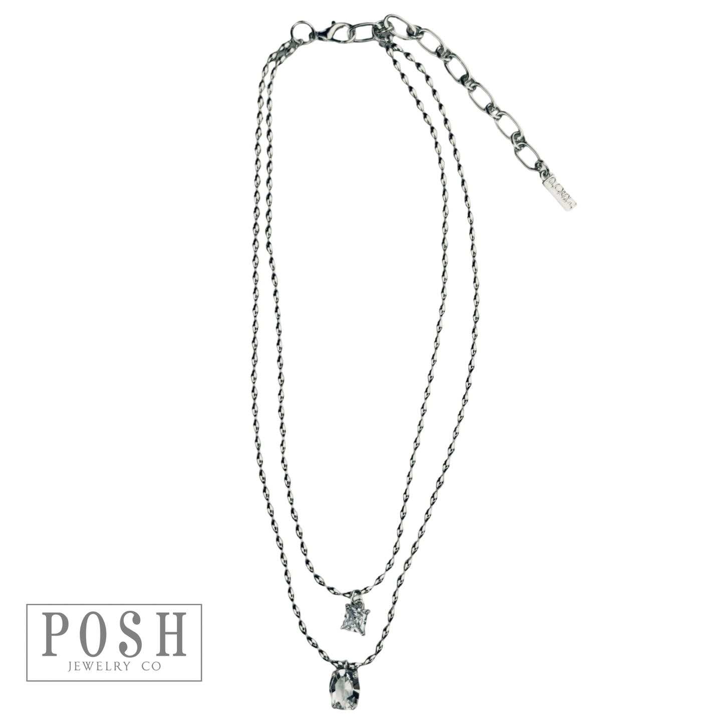 Double strand bead chain choker necklace with rhinestone pendant