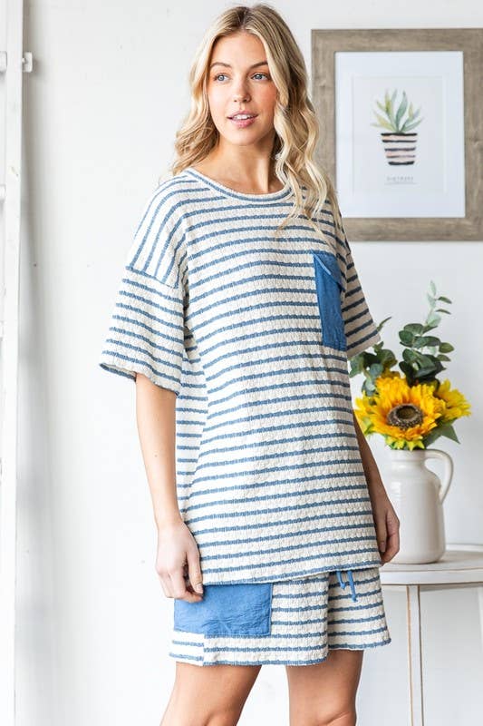 JACQUARD STRIPE TOP WITH POCKET