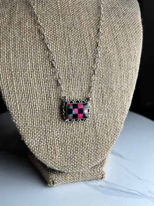 Sterling Silver Turquoise Inlay Necklace in