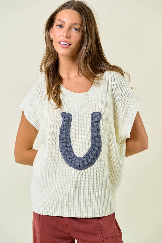 HORSESHOE RIBBED SWEATER VEST - 45223T