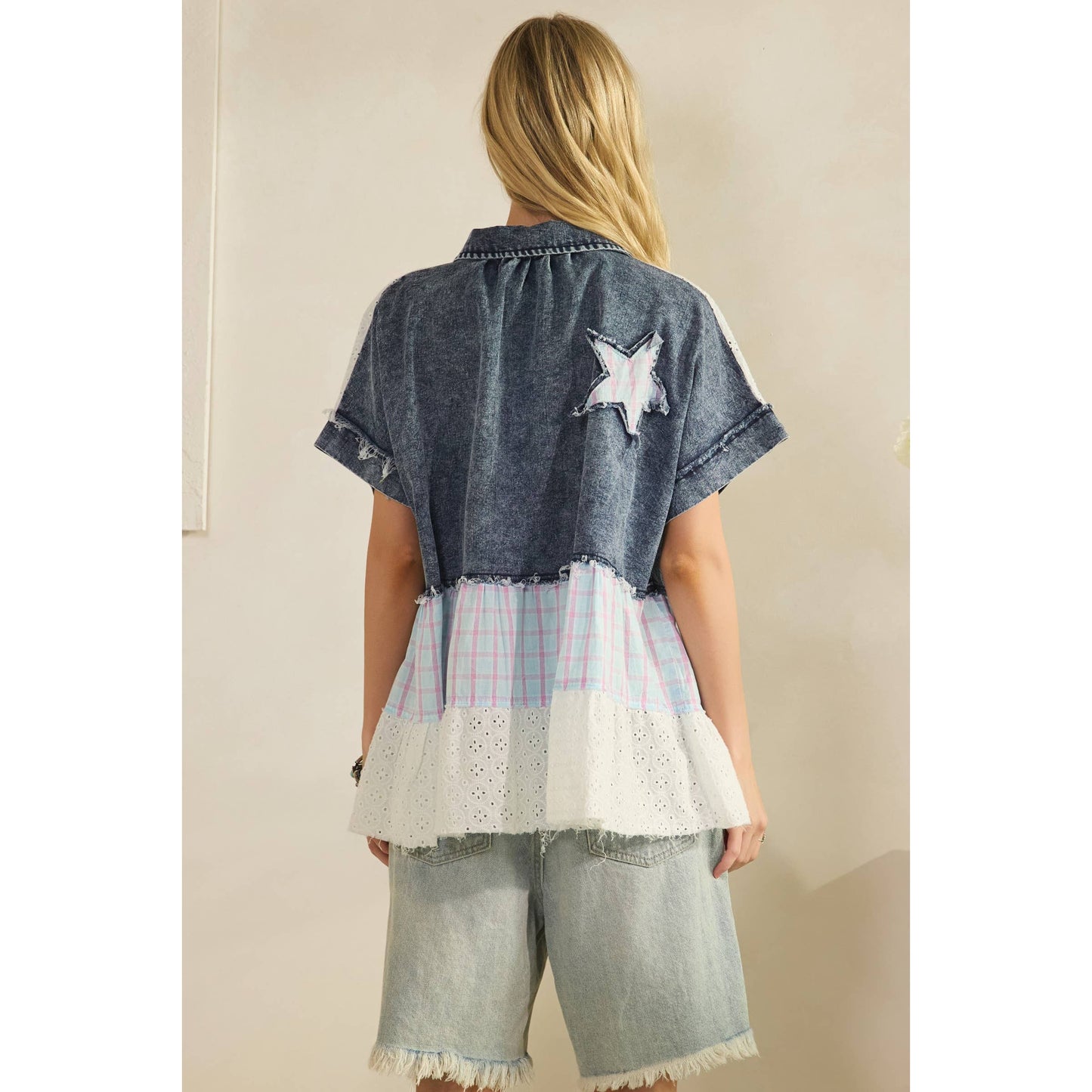 LACE & STARS DENIM BLOUSE