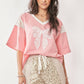 LACE EMBROIDERED RIBBON PATCH SHORT SLEEVE TOP