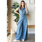 Denim Button Down Sleeveless Jumpsuit