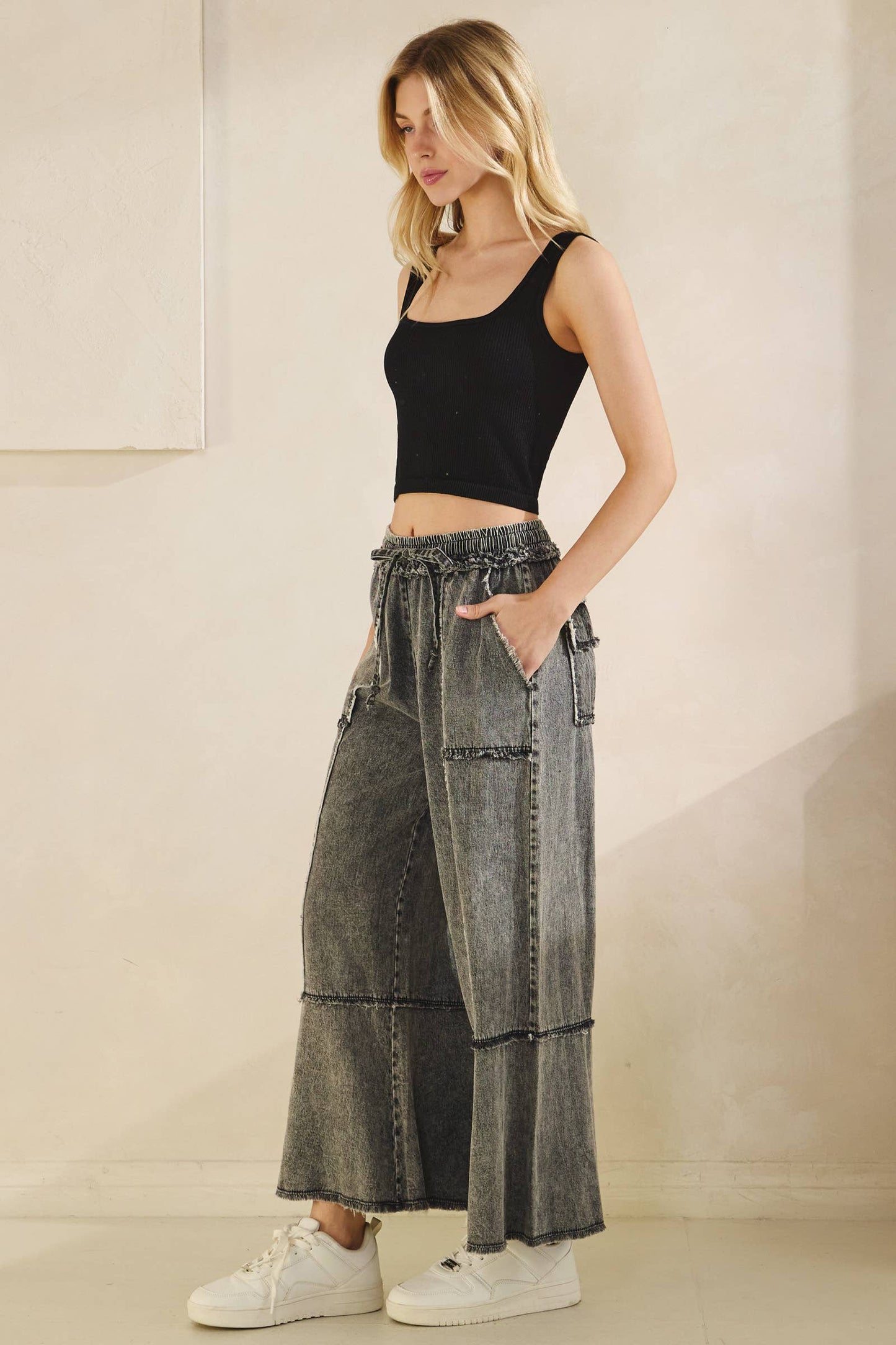 MINERAL WASHED DENIM PANTS