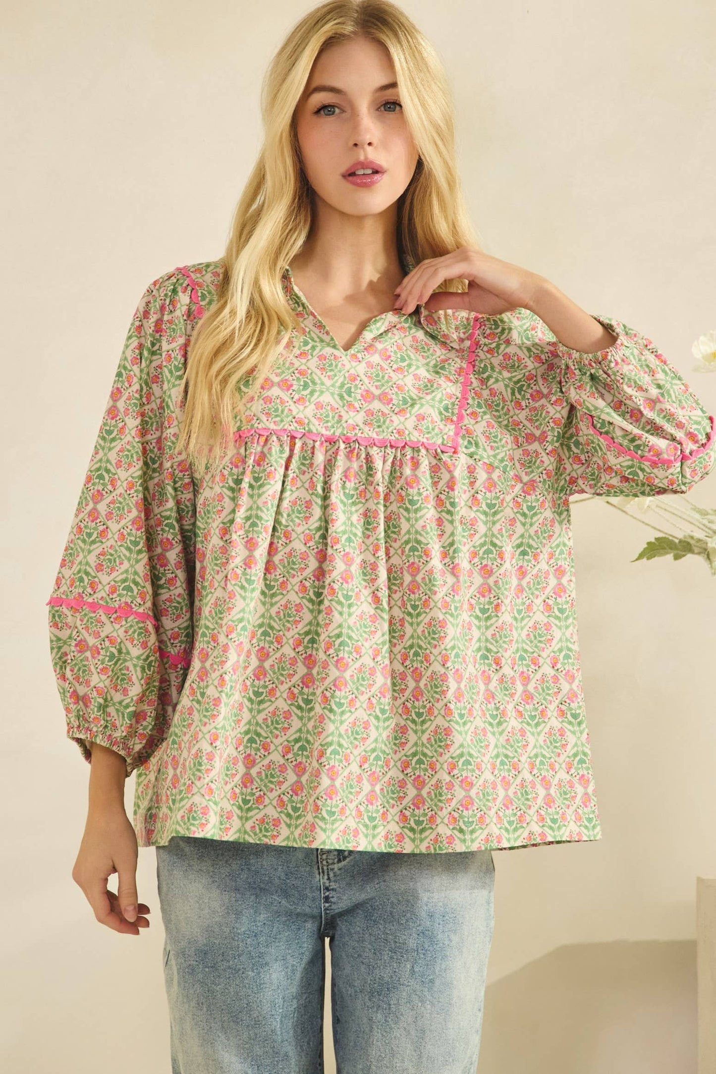 VINTAGE FLORAL PUFF SLEEVE TOP
