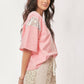LACE EMBROIDERED RIBBON PATCH SHORT SLEEVE TOP