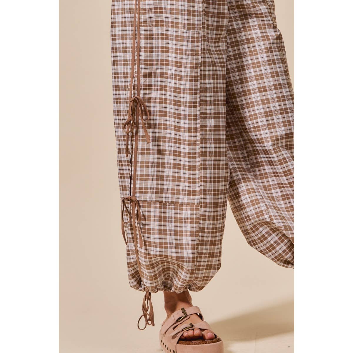 CHECKERED PLAID ELASTICIZED JOGGER TRACK PANTS