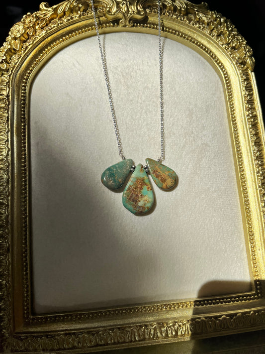 Three Turquoise Teardrop Necklace
