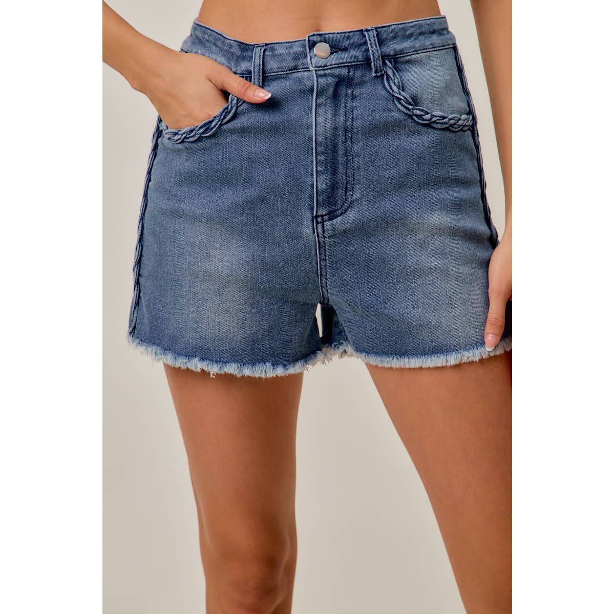DENIM SHORT SIDE SEAM BRAIDS