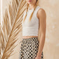 CHECKERED LACE TRIM SHORTS WITH DRAWSTRING