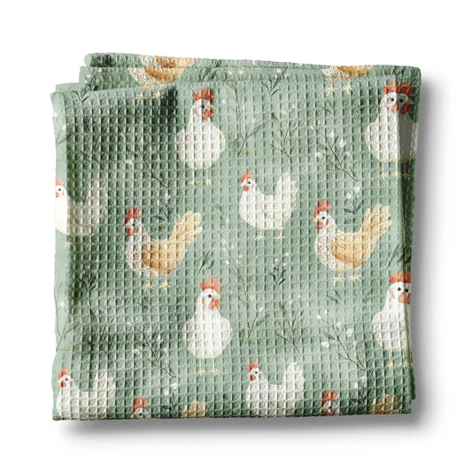 Green Chicken Collage Kitchen Towel
