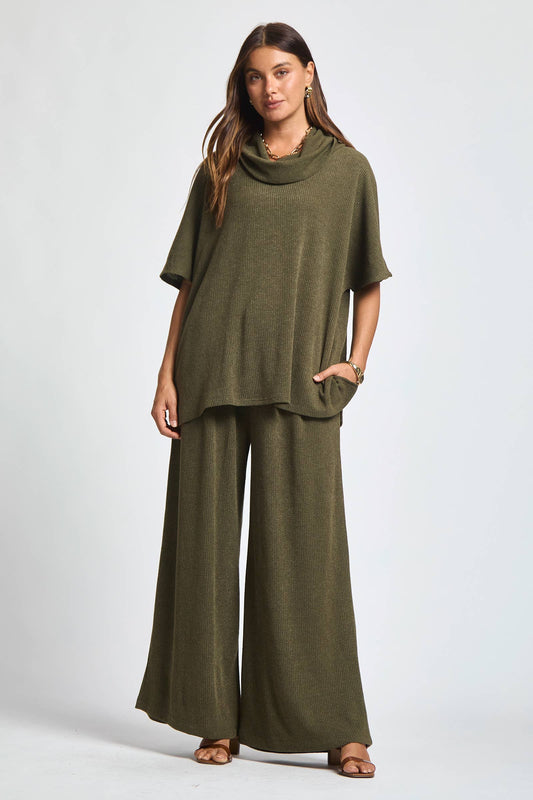 Cowl Neck Top + Relaxed Pants 2 Piece Set