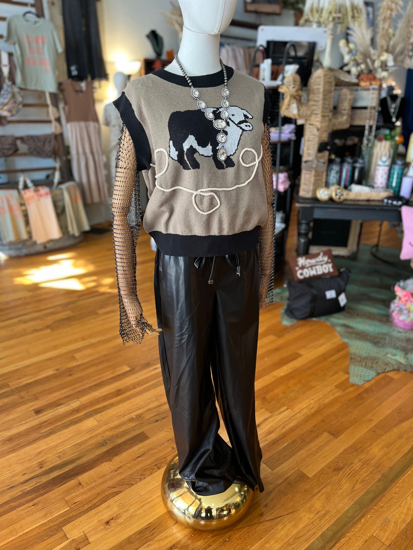 Black leather pull on pants