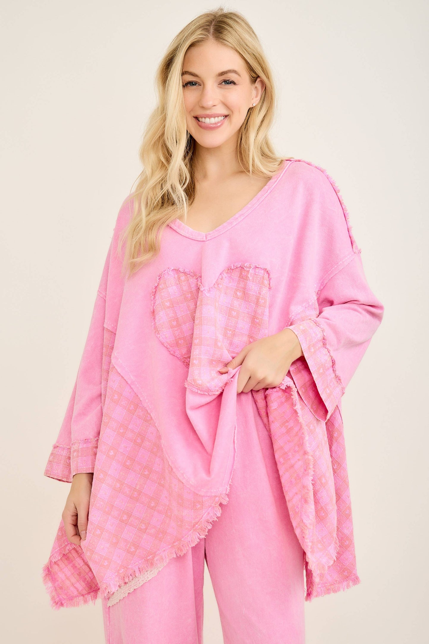 Mineral Washed Valentines day Heart Poncho