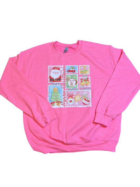 Pink Santa stamps sweatshirt .
