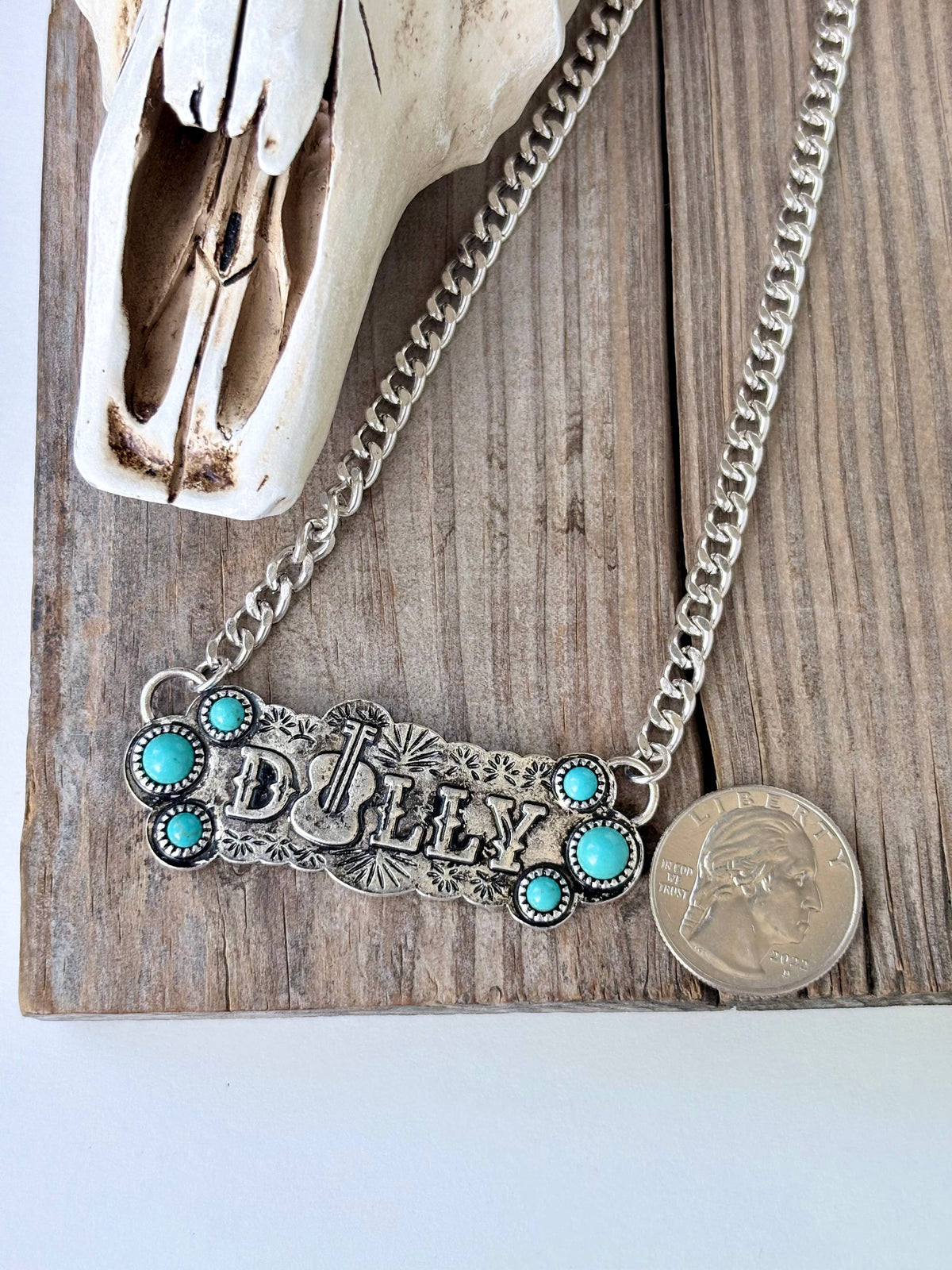 Western Style Queen Dolly Guitar Bar Pendant Necklace