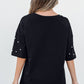Pearl Beaded Drop Shoulder Crewneck T Shirt