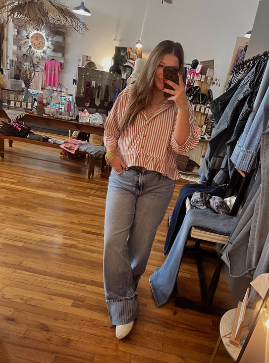 Stripped Ruffled Button up