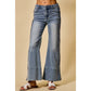 WIDE LEG FLARE DENIM JEANS WITH SIDE  BRAIDS