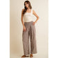 GINGHAM SMOCKED WAIST WIDE LEG PANTS