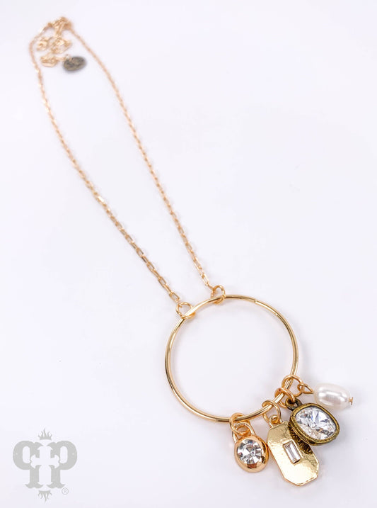 Circle charm necklace, Austrian crystal