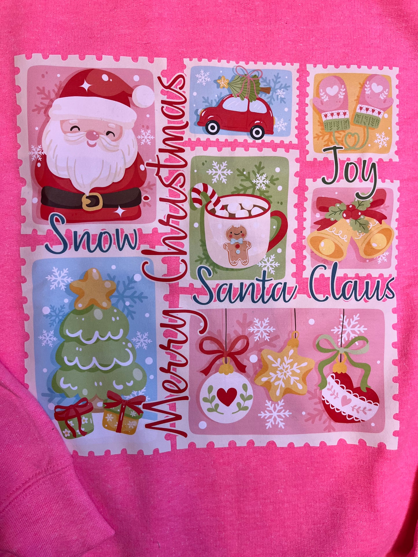 Pink Santa stamps sweatshirt .