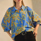 Bold Floral Printed Puff Sleeve Blouse