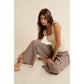 GINGHAM SMOCKED WAIST WIDE LEG PANTS