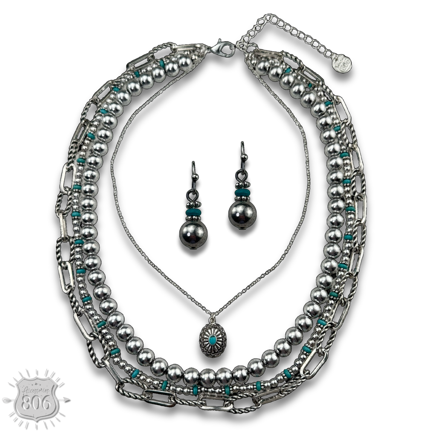 Western four strand necklace set with concho charm
