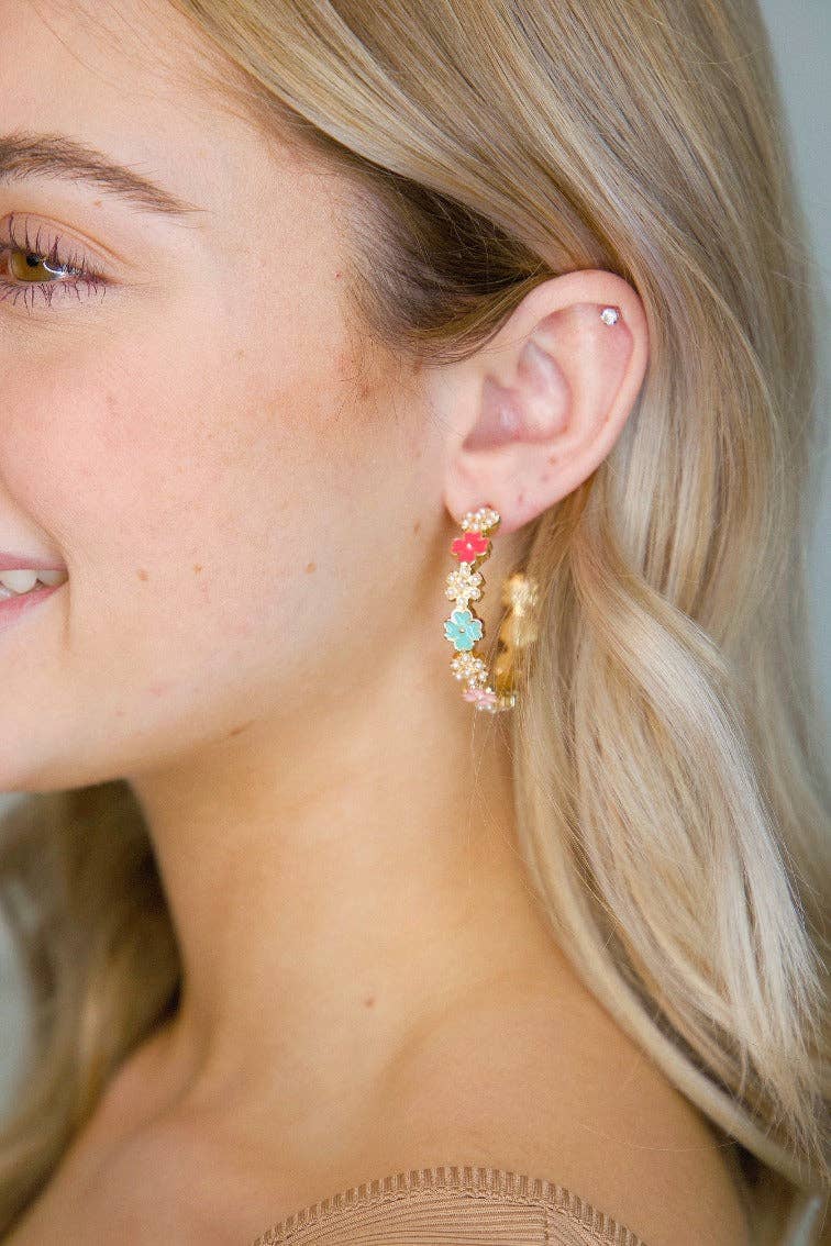 Floral Beaded Hoop Earrigns