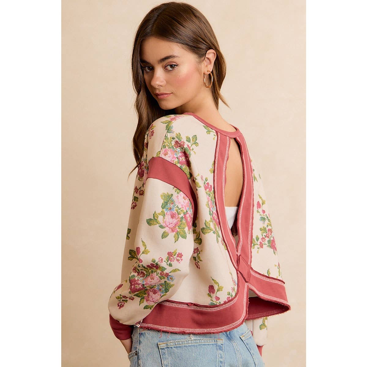 FLORAL BRUSHED TERRY OPEN BACK