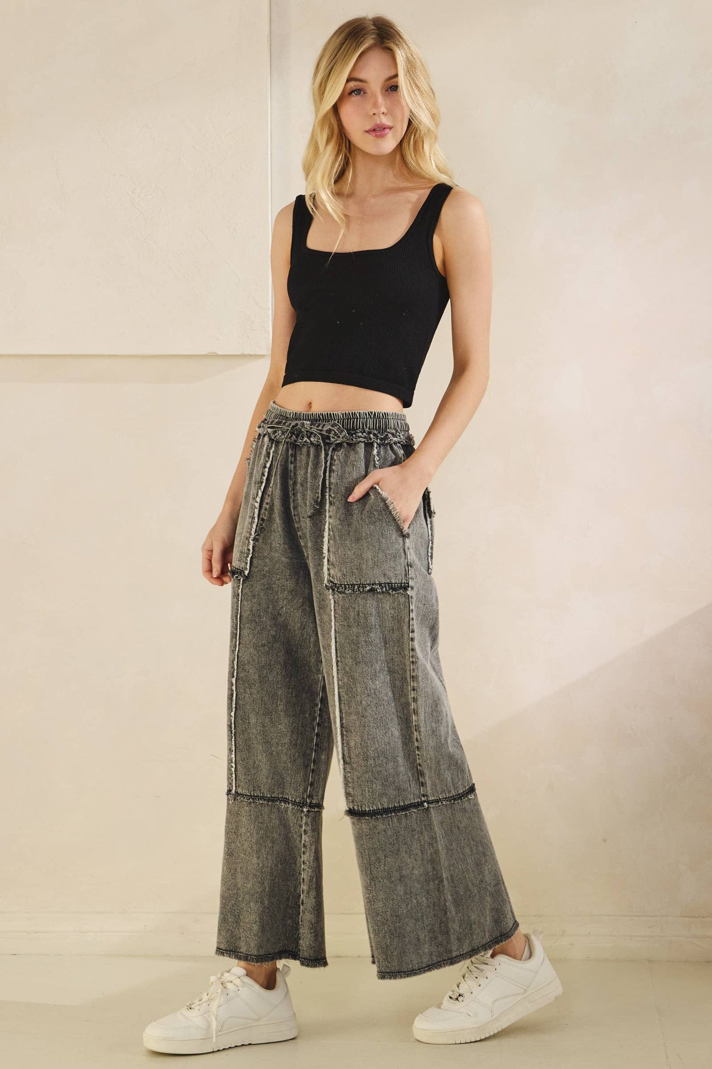 MINERAL WASHED DENIM PANTS