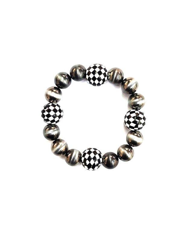 Costume￼Pearl & Checker Stretch Bracelet