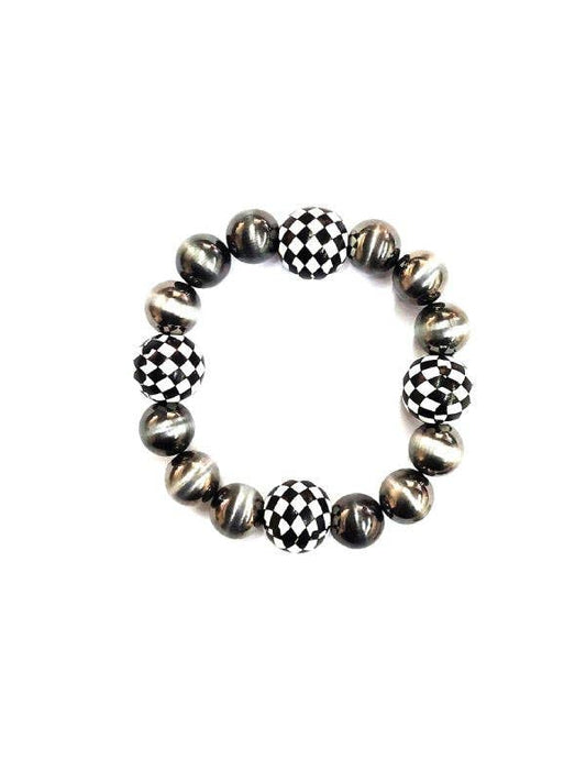 Costume￼Pearl & Checker Stretch Bracelet