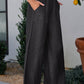 Side Pockets Frilled Smocked High Waist Wide Leg Jeans