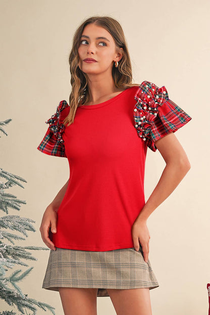 Red Plaid Christmas Blouse