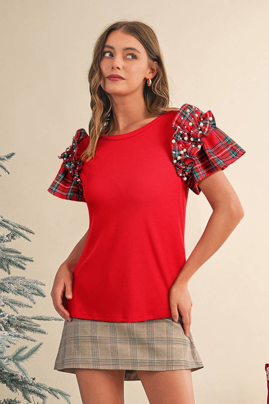 Red Plaid Christmas Blouse