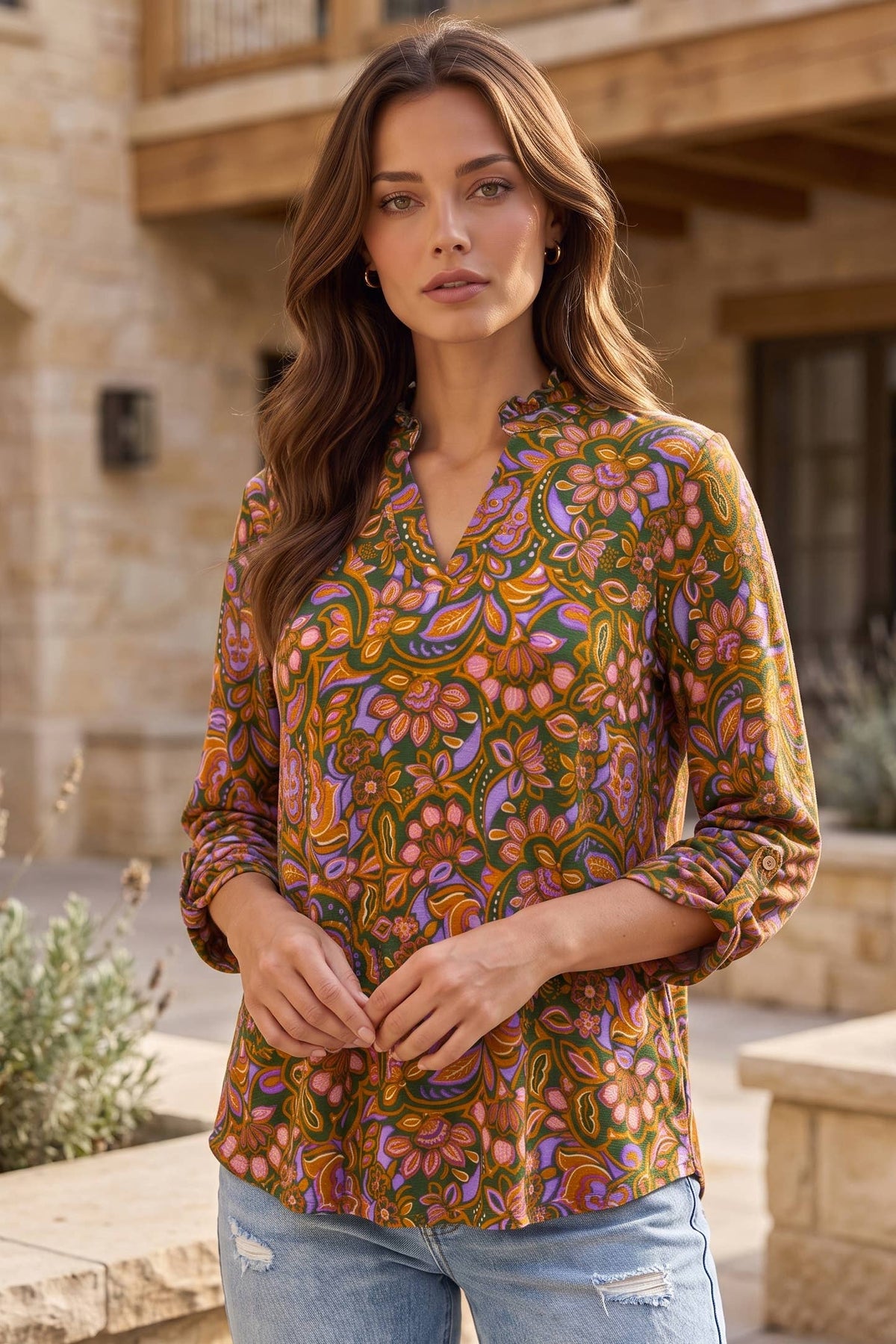 Ruffled Collar fall 3/4 Sleeve