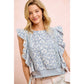 FLORAL PRINTED TWILL LACE TRIM DETAIL SIDE BOW TIED TOP