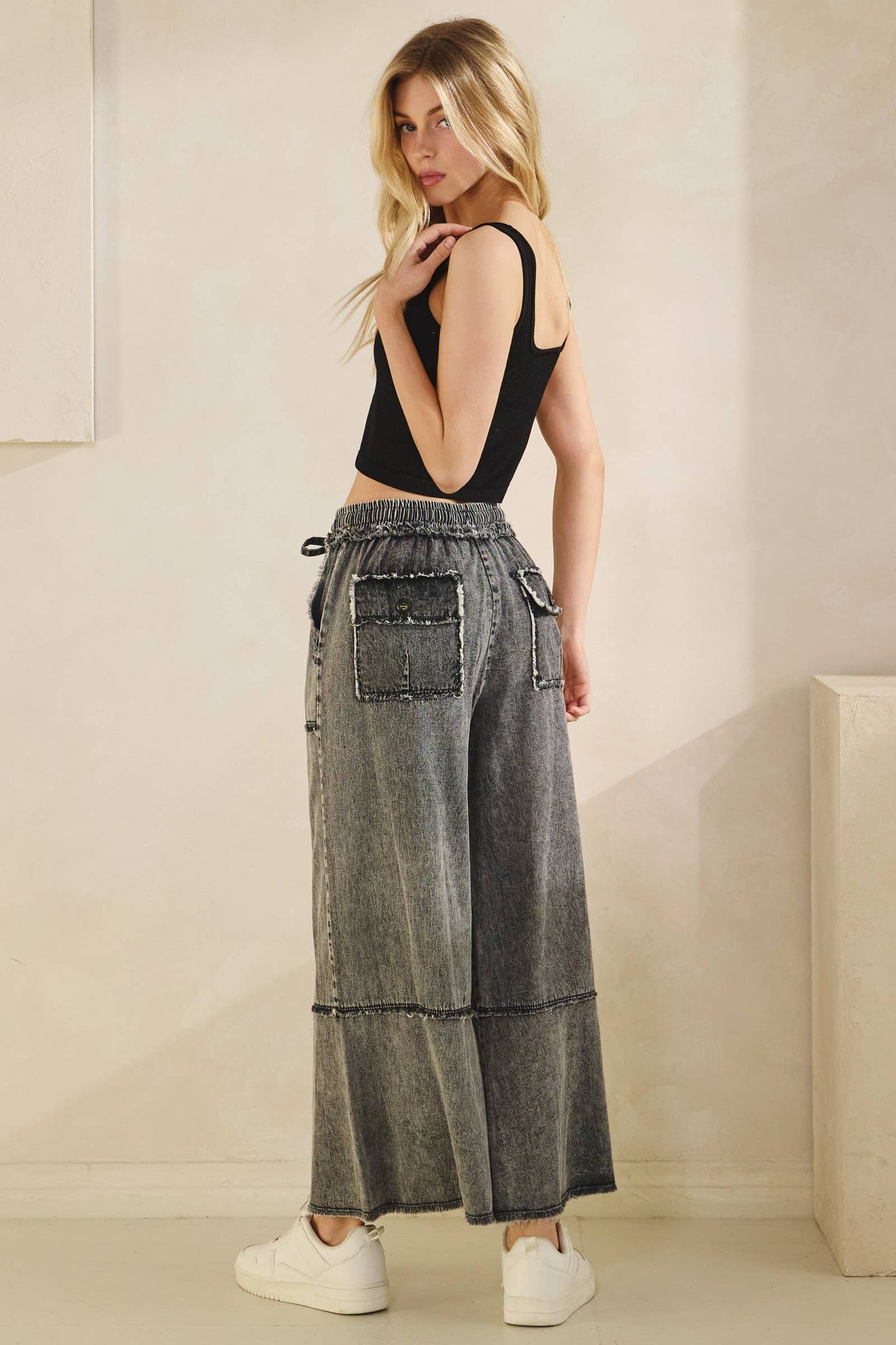 MINERAL WASHED DENIM PANTS