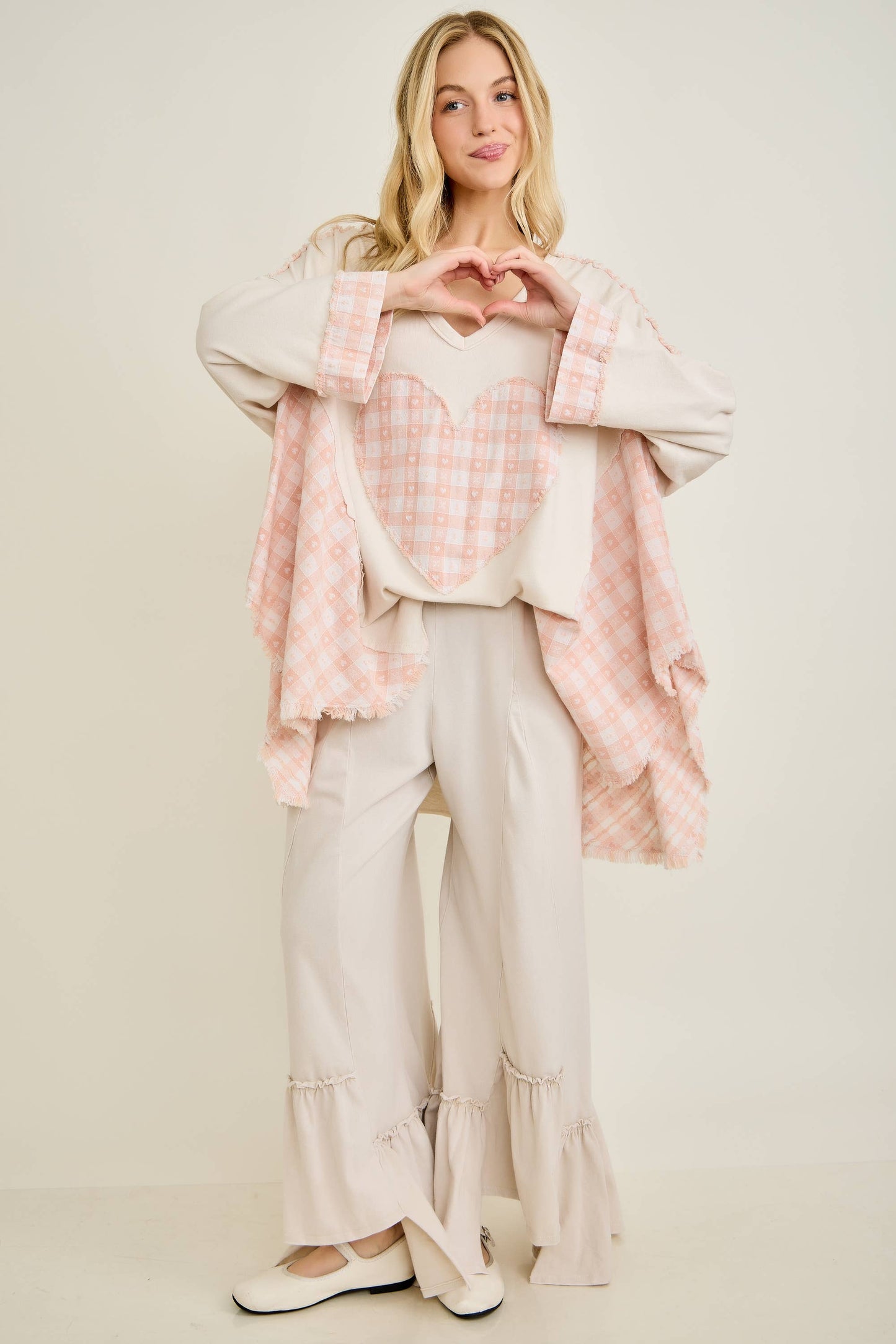 Mineral Washed Valentines day Heart Poncho