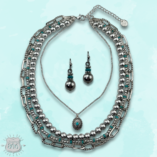 Western four strand necklace set with concho charm