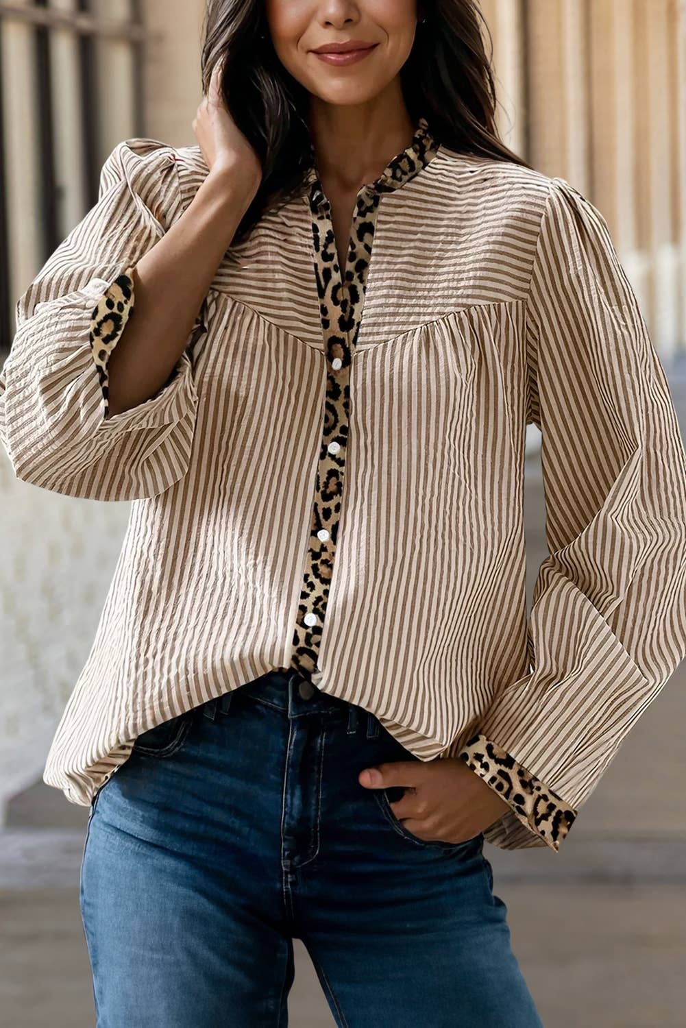 Leopard Patchwork Long Sleeve Shirt