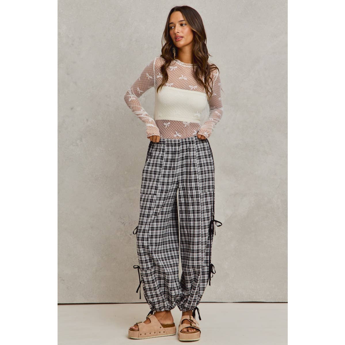 CHECKERED PLAID ELASTICIZED JOGGER TRACK PANTS