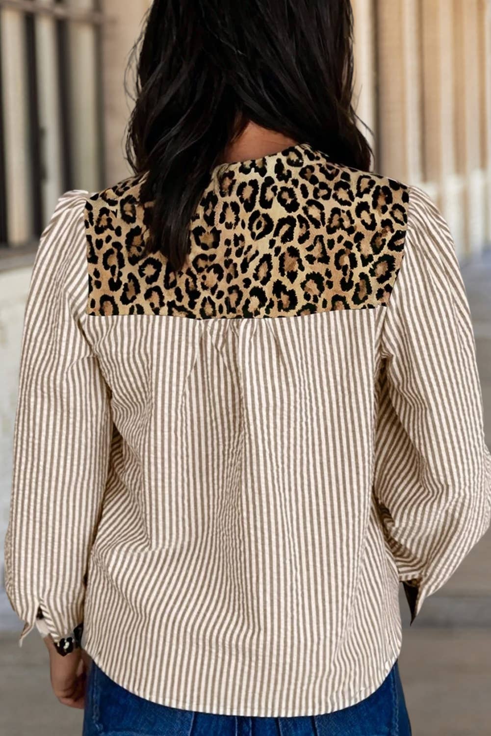 Leopard Patchwork Long Sleeve Shirt
