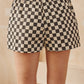 CHECKERED LACE TRIM SHORTS WITH DRAWSTRING