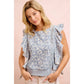 FLORAL PRINTED TWILL LACE TRIM DETAIL SIDE BOW TIED TOP