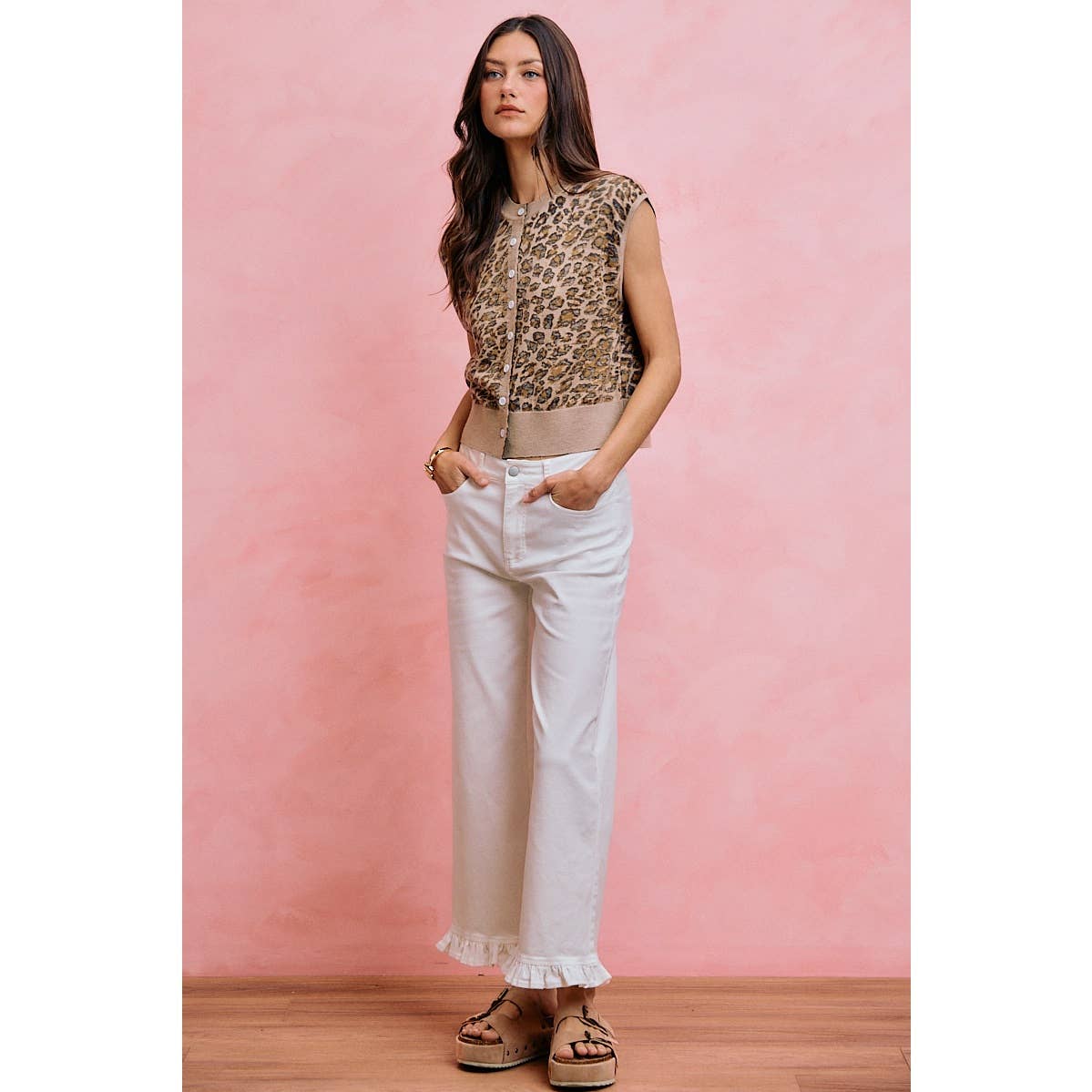 RUFFLED BOTTOM DENIM JEANS PANTS