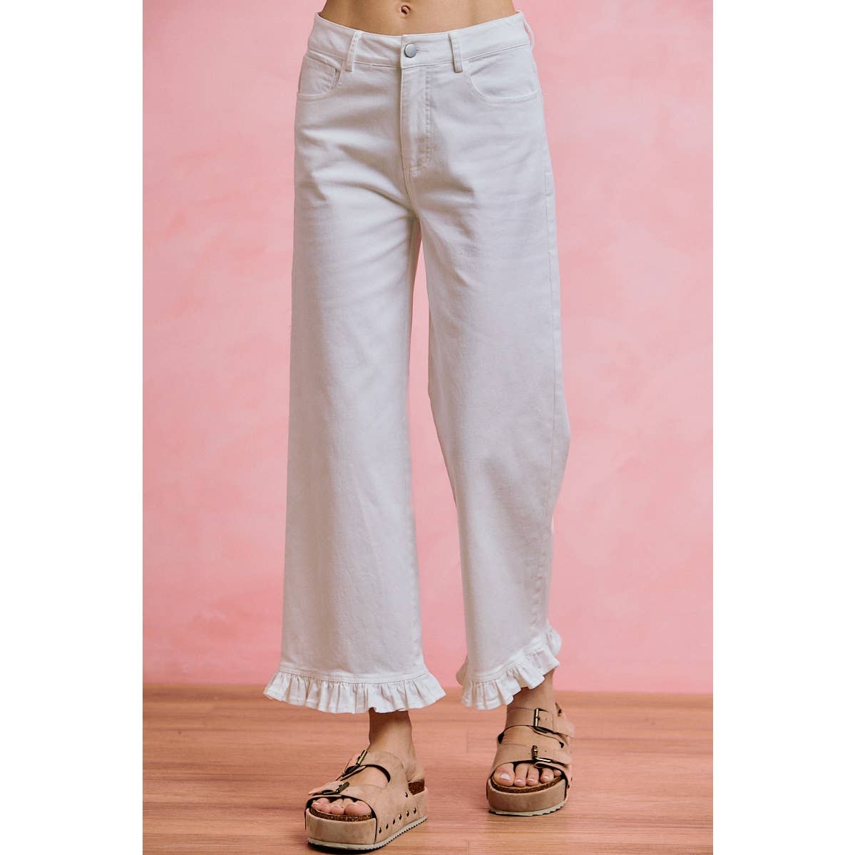 RUFFLED BOTTOM DENIM JEANS PANTS